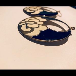 Vintage Floral Black And White Statement Earrings